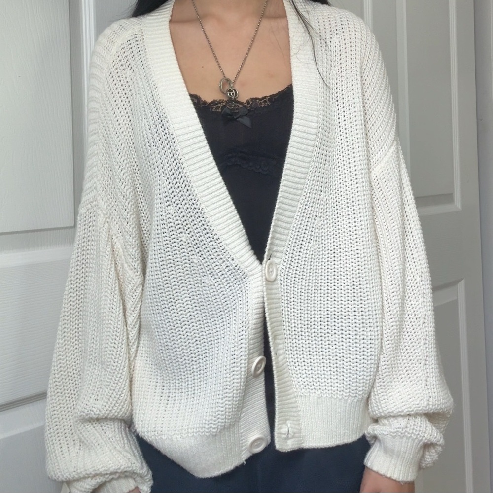 Cream Knit Cardigan Sweater